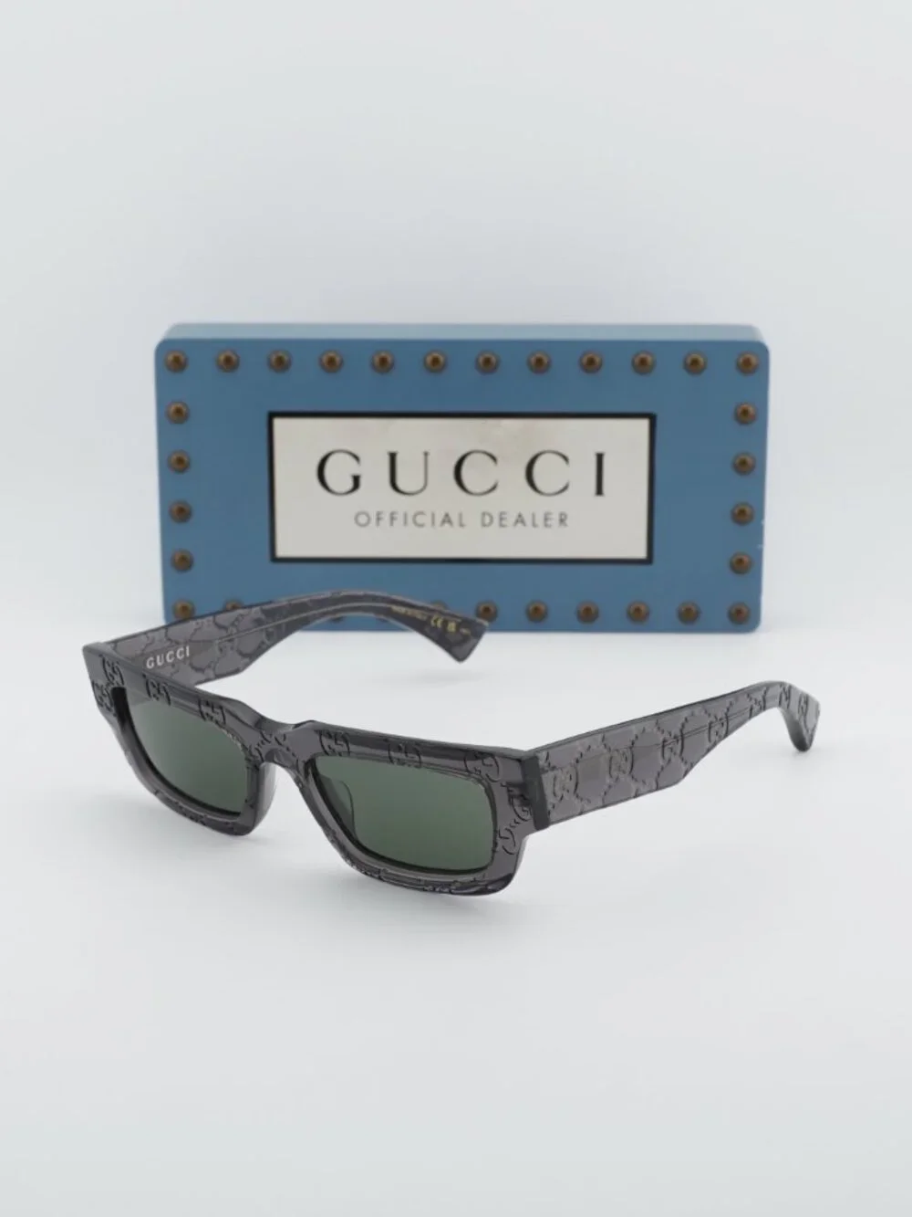 Gucci GG1838S 011 Rectangle Sunglasses - Grey with GG pattern - Picture 1 of 12